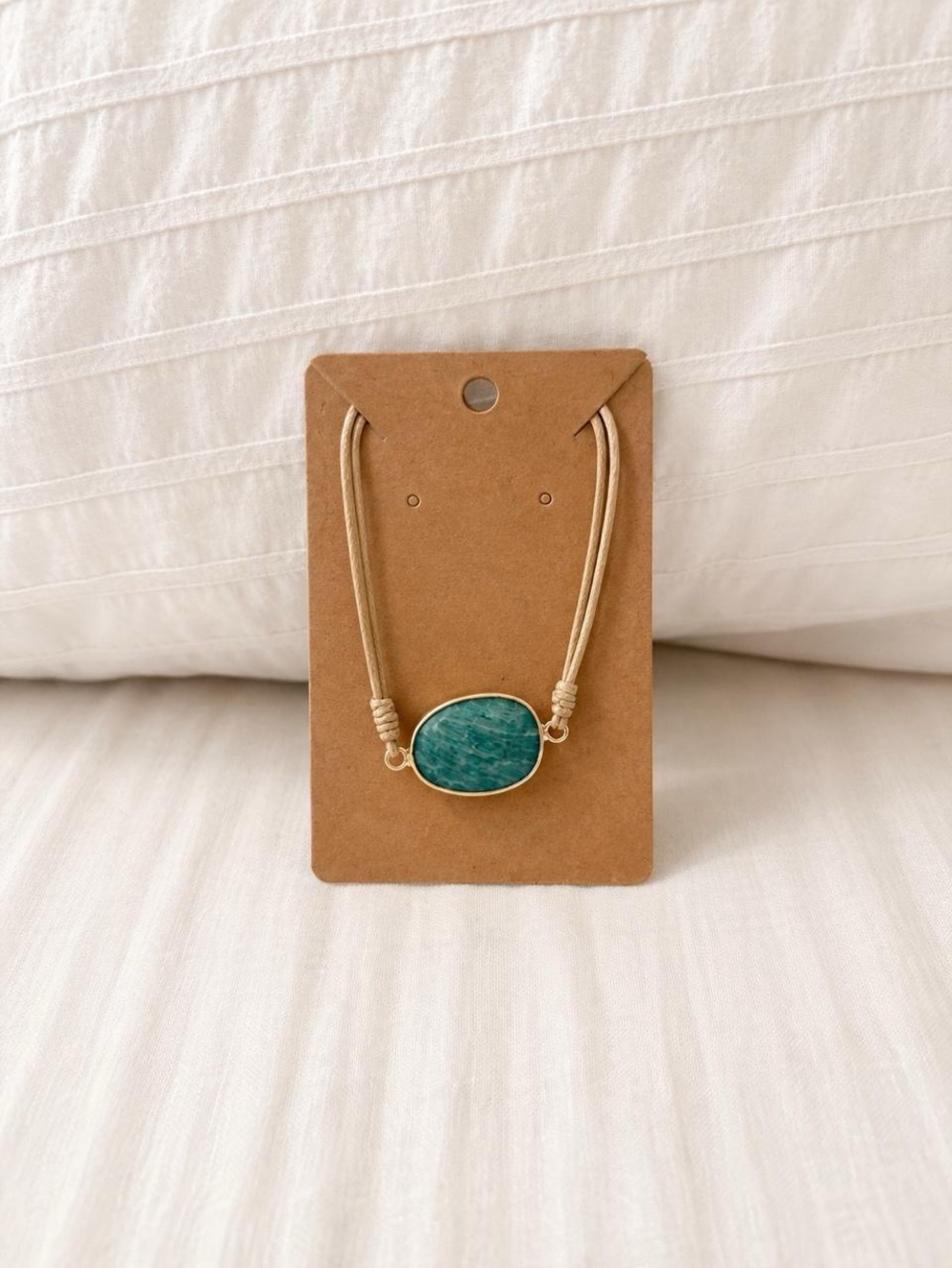 Gold-Trim Teal Stone Cord Bracelet - Women Jewelry
